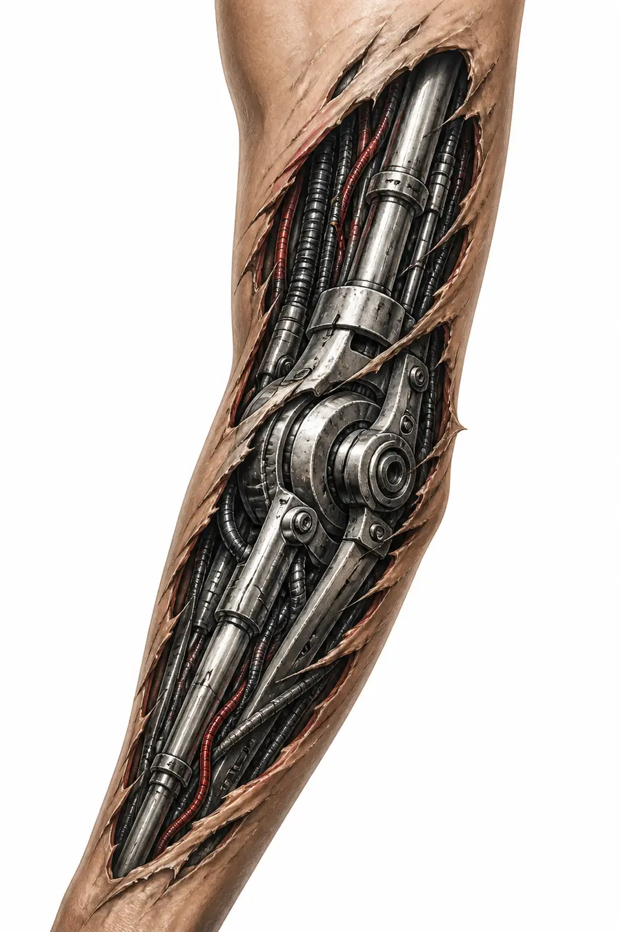 AI bio mechanical tattoo example: Mech Elbow