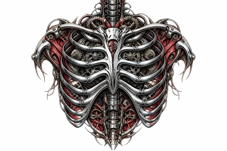 AI bio mechanical tattoo example: Cyber Ribcage