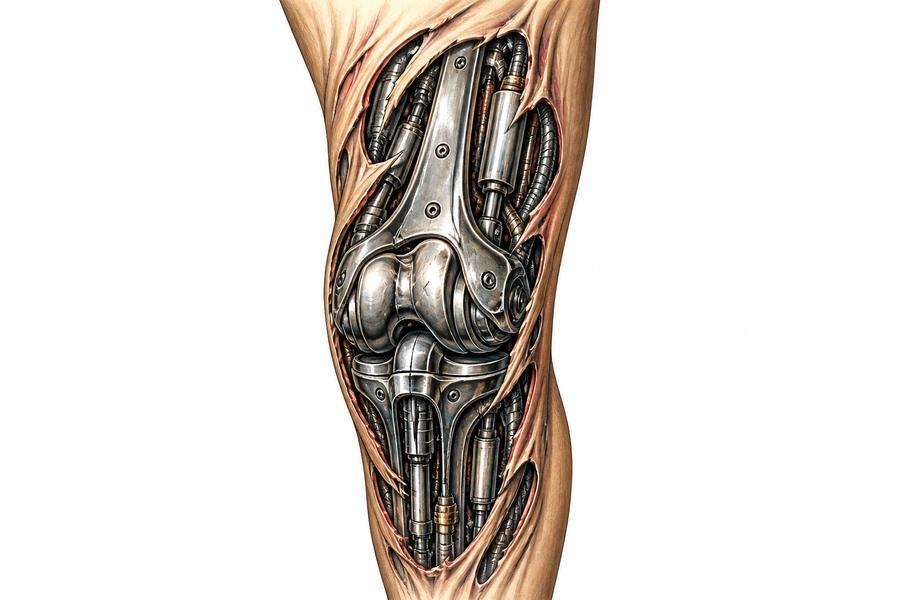 AI bio mechanical tattoo example: Mech Knee
