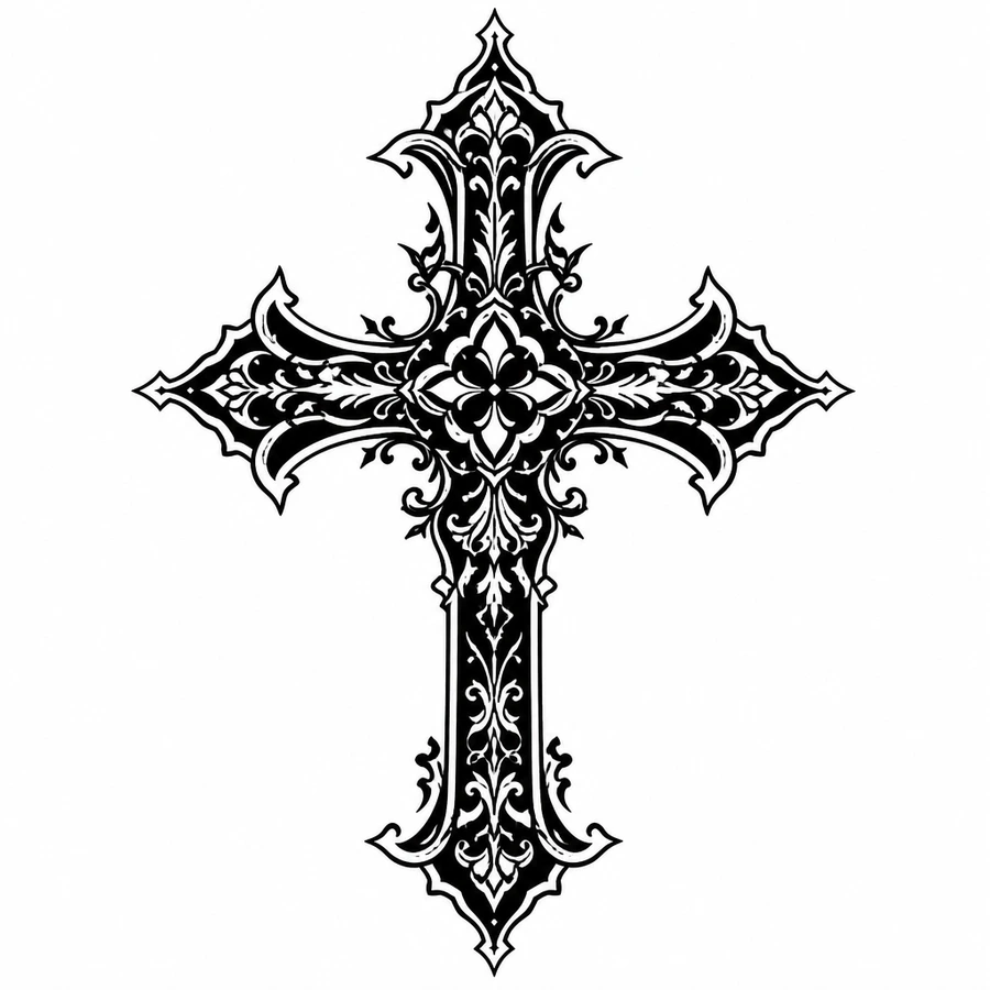 AI blackwork tattoo example: Ornate Cross