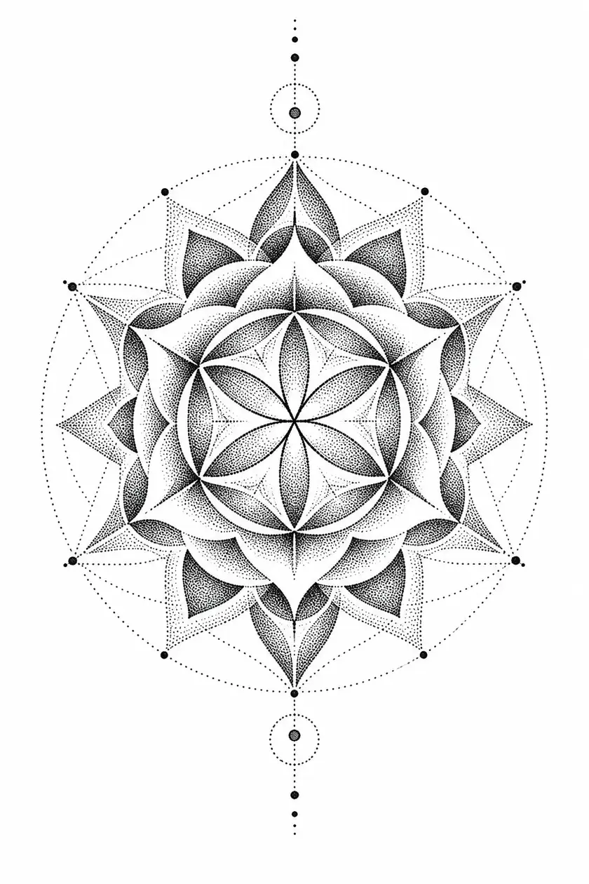 AI dotwork tattoo example: Stipple Mandala