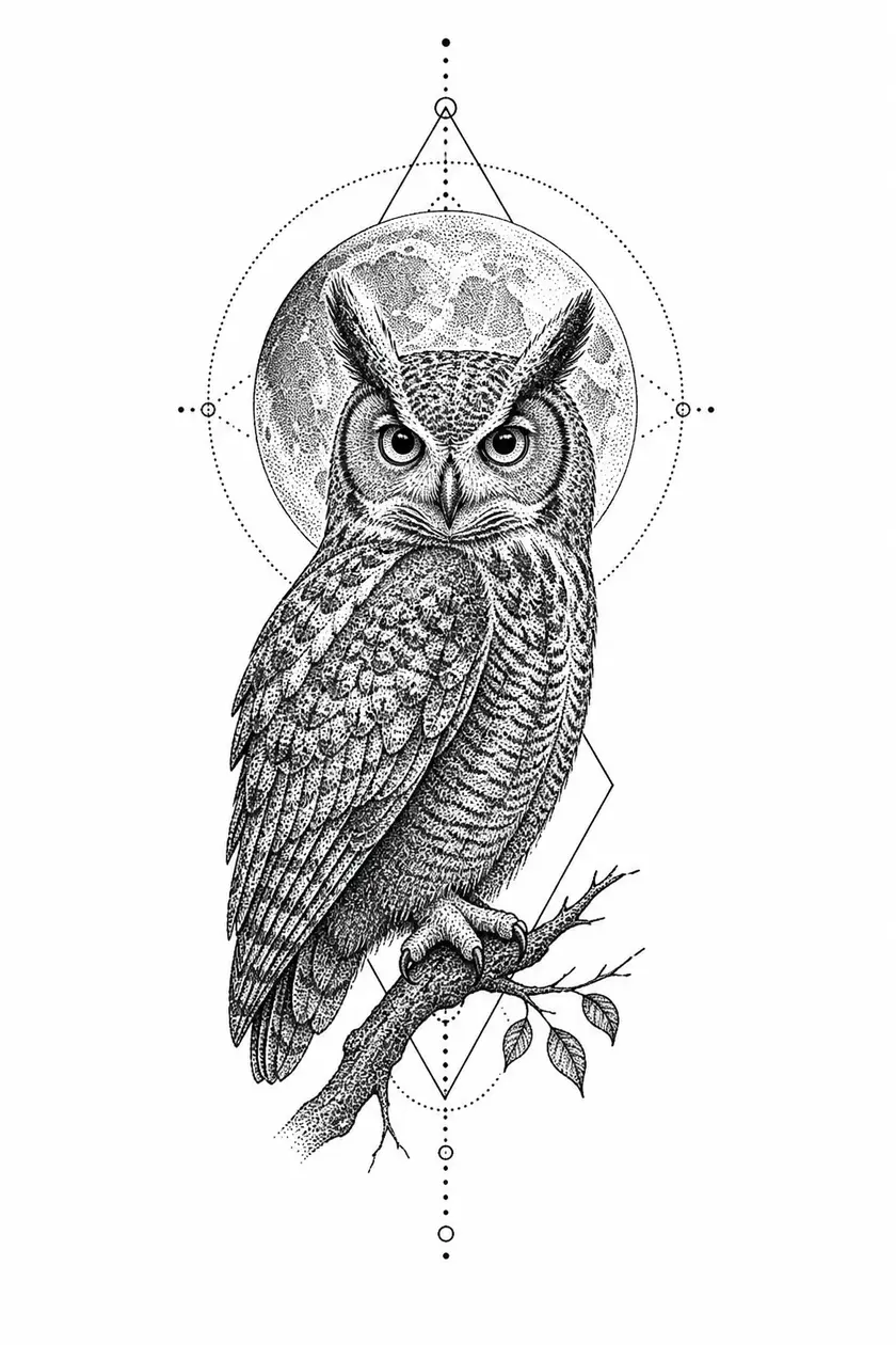 AI dotwork tattoo example: Dotwork Owl