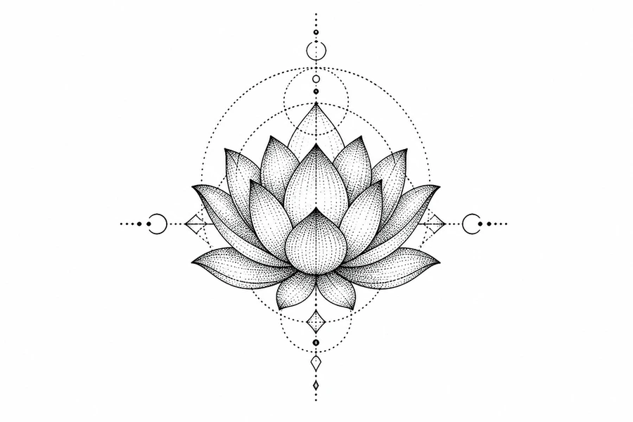 AI dotwork tattoo example: Dotwork Lotus