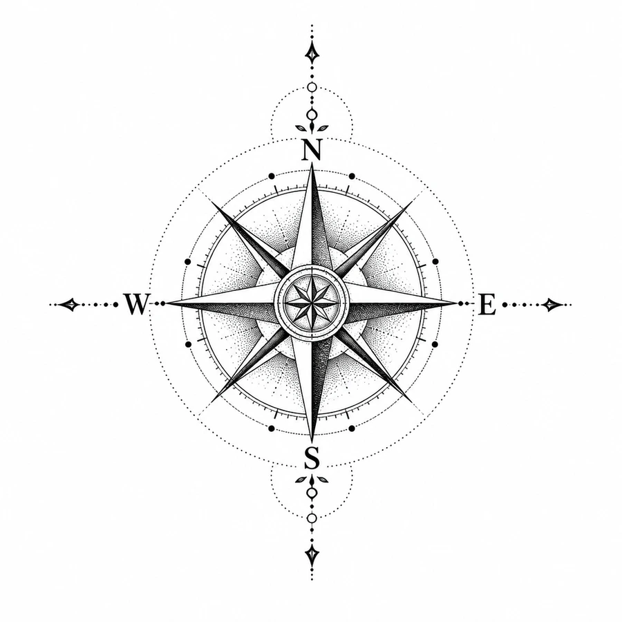 AI dotwork tattoo example: Dotwork Compass