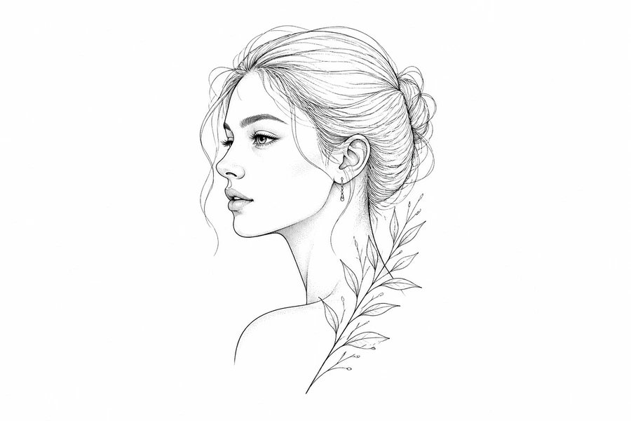 AI fine line tattoo example: Tiny Portrait Line