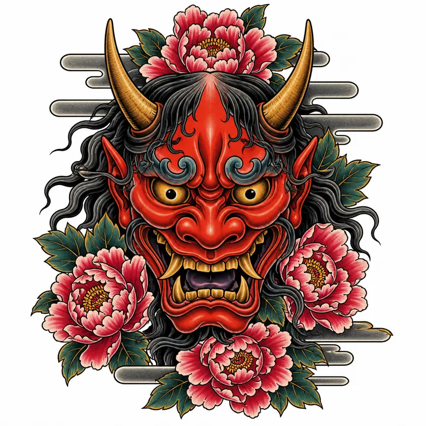 AI japanese tattoo example: Oni Mask