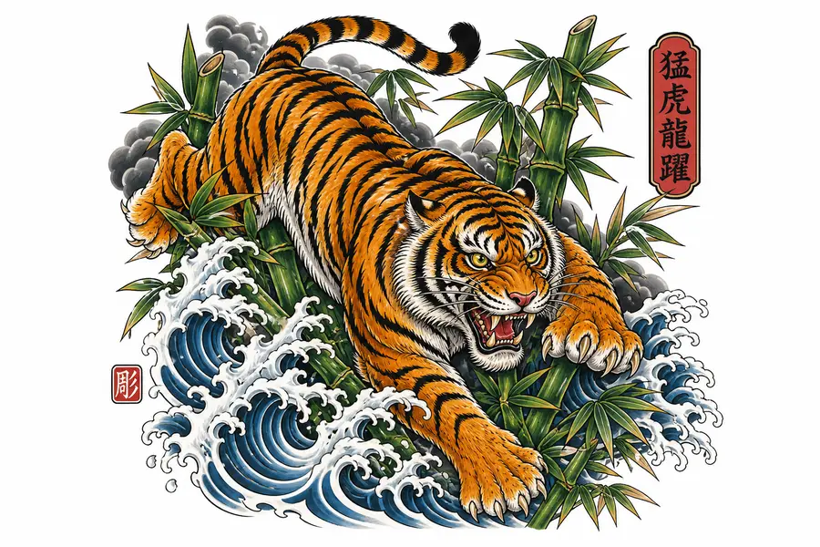 AI japanese tattoo example: Tiger Irezumi