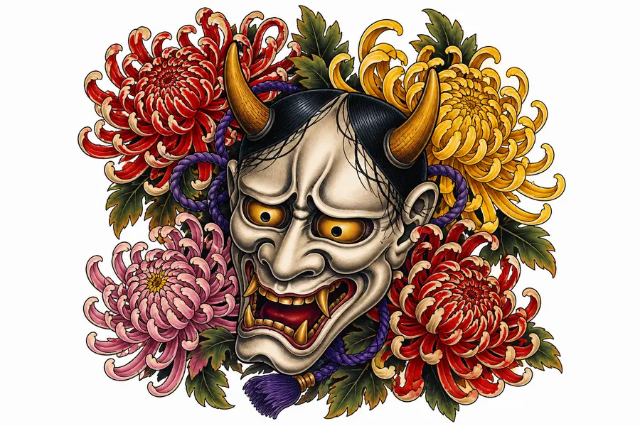 AI japanese tattoo example: Hannya Mask