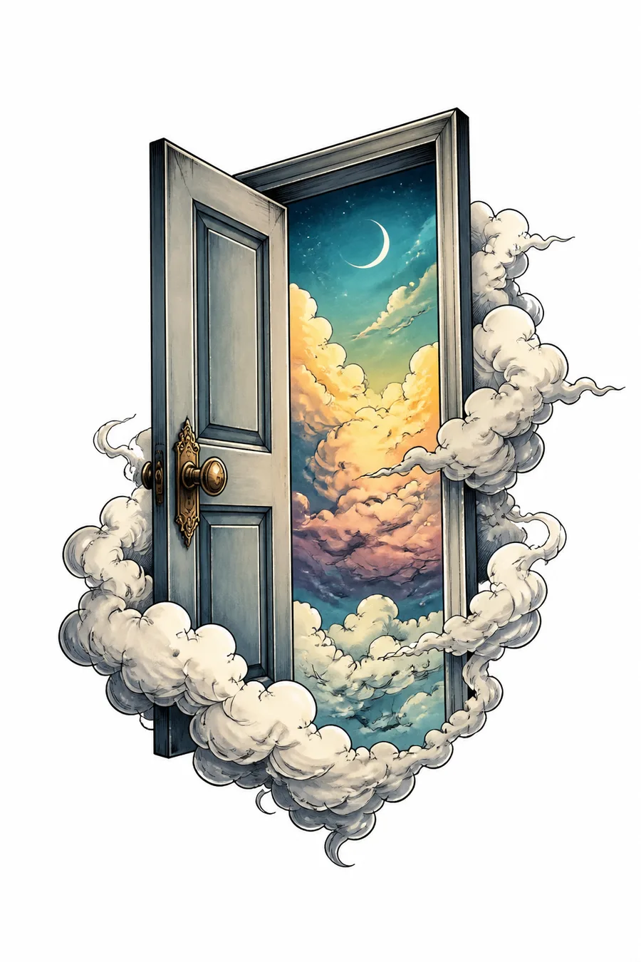 AI surrealism tattoo example: Door to Sky
