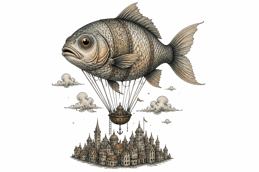 AI surrealism tattoo example: Fish Balloon