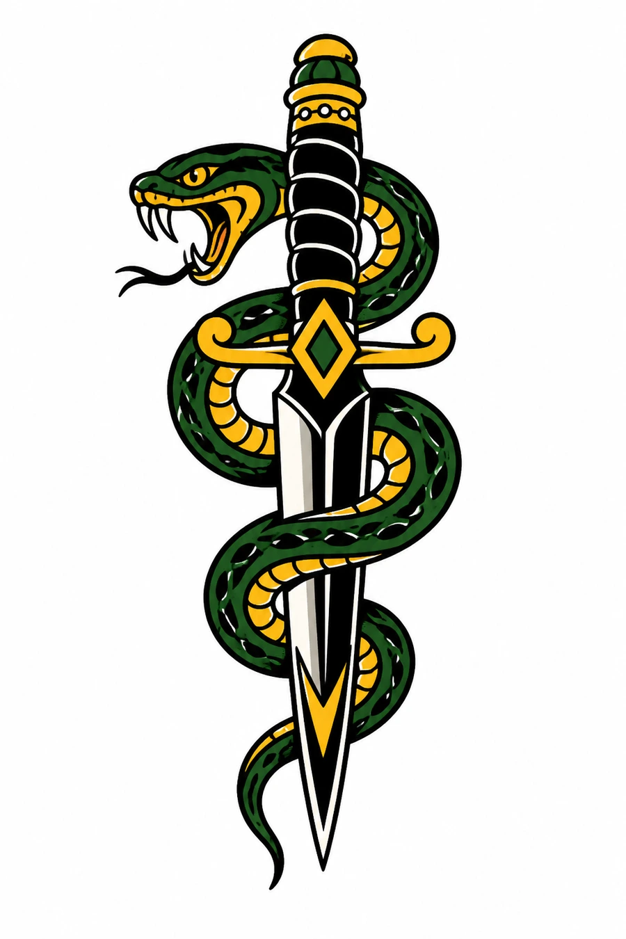 Ejemplo de tatuaje tradicional con IA: Serpiente y Daga