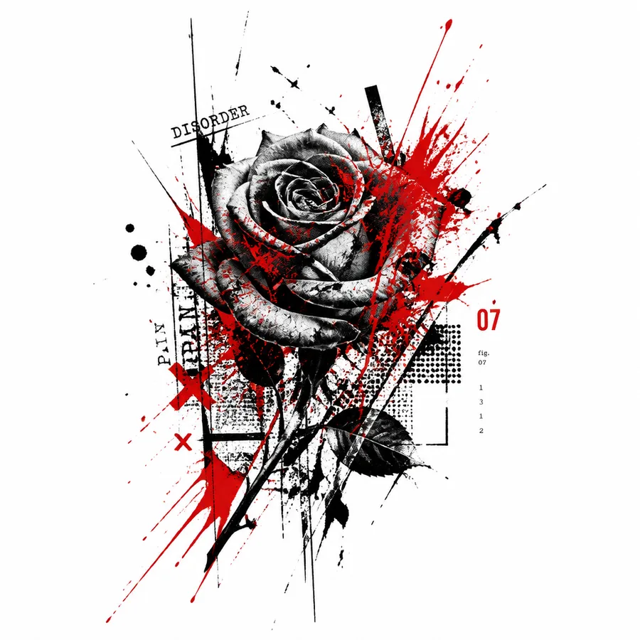 Ejemplo de tatuaje trash polka con IA: Rosa Smash
