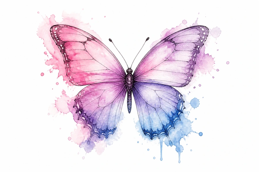 AI watercolor tattoo example: Splash Butterfly