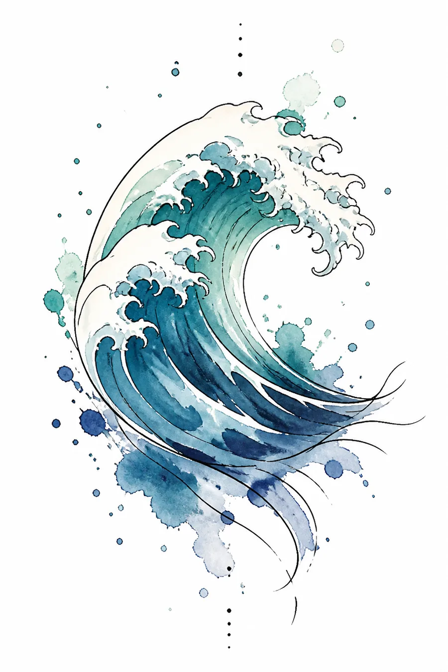 AI watercolor tattoo example: Ocean Wash