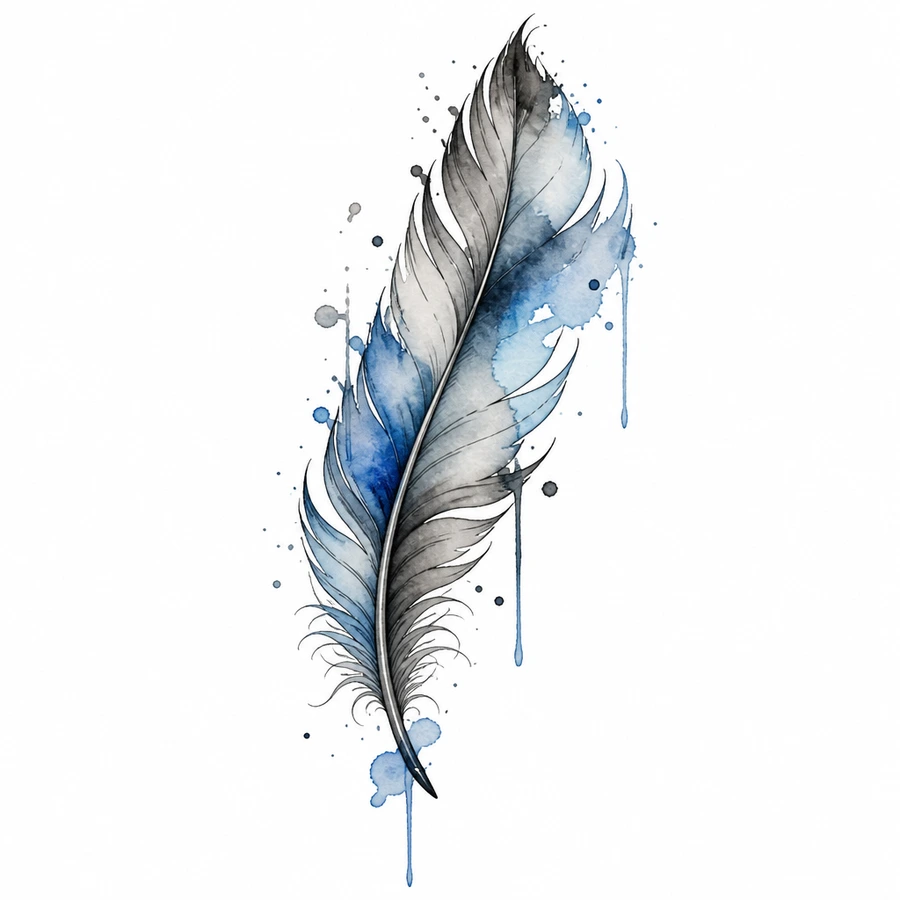 AI watercolor tattoo example: Ink Feather