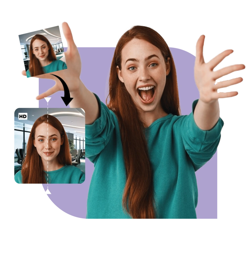 AI photo enhancer showing before and after unblurred image comparison